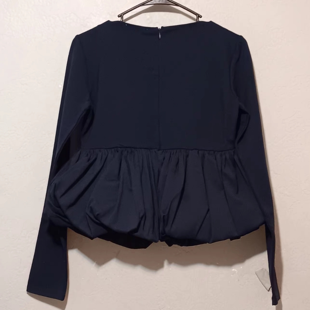 Zara Women Black Top Long Sleeve‎ SzL Navy Black Back Zip - Picture 4 of 16